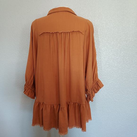 Umgee Orange Linen Tunic Blouse w/Ruffle Size L - Picture 8 of 12
